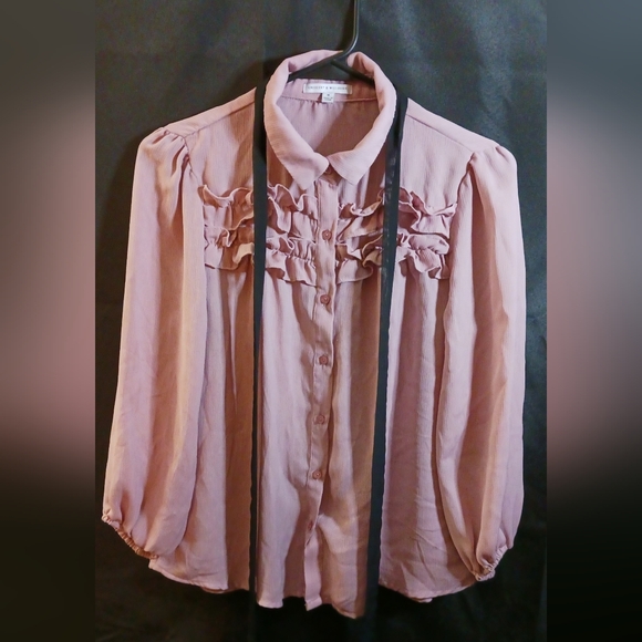 Crescent & Willough Mauve Ruffle Blouse Sz Med - Picture 6 of 8